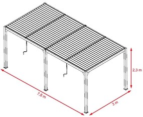 Alumínium bioklimatikus pergola lamellákkal 7.8 x 3 M