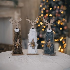 Karácsonyi rénszarvas dekoráció szőrrel 30 x 9 cm &#8211; 3 féle
