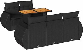 vidaXL 6 részes fekete polyrattan kerti ülőgarnitúra párnákkal