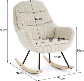 Hintaszék, relaxációs szék, szoptatós fotel kordbársony kárpitozással, krém-bézs színű