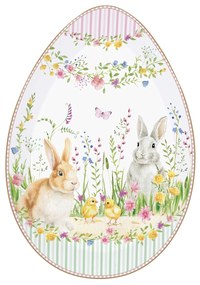 Húsvéti nyuszis porcelán tojás alakú kínáló tálca Happy Easter