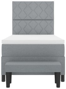 Box Spring Ágy matraccal és pad Light Grey 90x190 cm Szövet