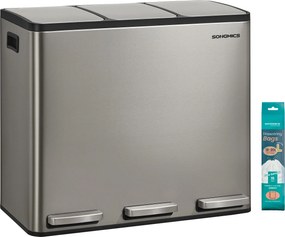 SONGMICS 3 x 18L szelektív konyhai szemetes, lágy záródás, ezüst