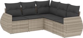 vidaXL 5 részes világosszürke polyrattan kerti ülőgarnitúra párnákkal