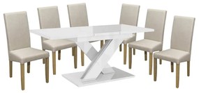 Maasix WTG Magasfényű Fehér 6 személyes étkezőszett Bézs Vanda székekkel