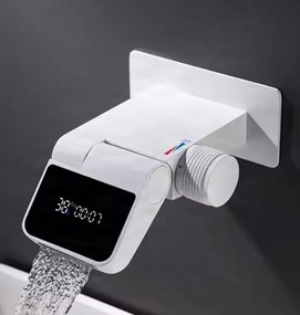 Fali fürdőszobai csaptelep ELITE EDITION BSW1500 hőmérséklet-kijelzővel, forgatható vízeséses kifolyóval, matt fekete és több színben — Fehér