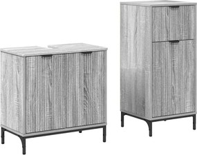vidaXL Fürdőszoba bútor szett 2 pcs Szürke Sonoma Mérnöki fa és fém