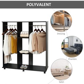 HOMCOM Mobil Tároló Gardrób 6 Kerek 120 x 40 x 128 cm Fa Fekete | Aosom