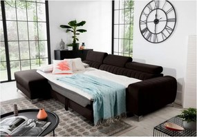 Sötétbarna bársony kinyitható-tárolóhelyes sarokkanapé (bal oldali-heverő résszel) Grayson – ELTAP