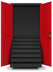 Fém műhelyszekrény fiókokkal DAREK, 920 x 1850 x 500 mm, antracit-piros
