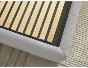 Világosszürke kárpitozott ágyneműtartós-ágytámla nélkül franciaágy ágyráccsal 180x200 cm Inera – Bobochic Paris