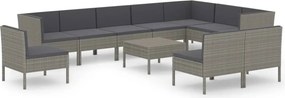 vidaXL 11 részes szürke polyrattan kerti ülőgarnitúra párnákkal