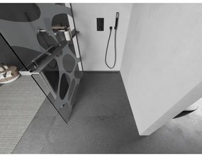 Mexen Kioto+, Walk-In zuhanyparaván polccal és akasztóval 140 x 200 cm, 8 mm átlátszó üveg fehér mintás, grafit profil, 800-140-121-95-97
