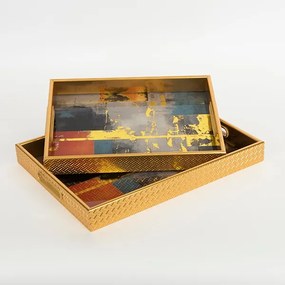 KÉSZLET 2x Dekoratív tálca 40x30/35x25 cm arany