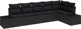 vidaXL Kerti Kanapé Szett párnával 6 pcs Fekete polirattan