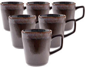 6 darabos kerámia bögrés készlet Rustik 410 ml, sötétbarna
