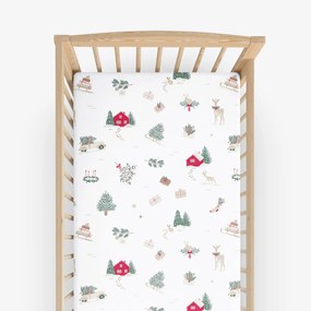 Goldea karácsonyi gyermek gumis pamut lepedő kiságyba - tradicionális karácsonyi 60 x 120 cm