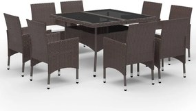 vidaXL 9 részes barna polyrattan és üveg kerti étkezőgarnitúra