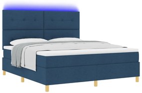 Box Spring Ágy Matraccal és LED Tengerészkék 180x200 cm Szövet