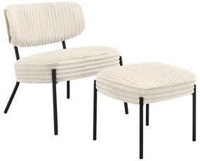 Krémszínű kordbársony fotel lábtartóval Jerry – Støraa