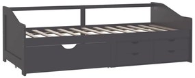 szürke 3 személyes tömör fenyőfa kanapéágy fiókokkal 90x200 cm