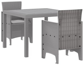 3 Darabos Kerti Étkező Garnitúra Párnákkal Világosszürke Poly Rattan