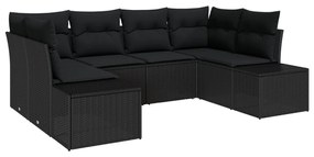6 Darabos Kert Sofa Szett Párnákkal Fekete Poli Rattan