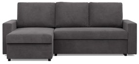 Zeus sarokkanapé, 2 ágyneműtartóval, egyenes kartámasz, kordbársony, univerzális oldal, hab töltet, szürke