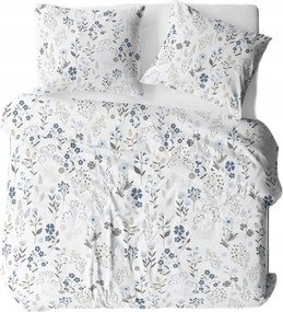 Luxus szatén ágyneműhuzat 160x200 fehér kék szürke nyári rét