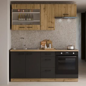 Alsó mosogatószekrény, matt fekete/artisan tölgy, MONRO 80ZL 2F BB