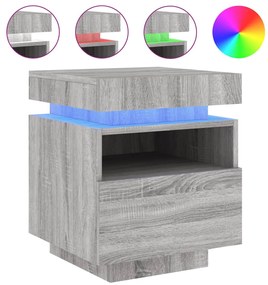 2 db szürke sonoma éjjeliszekrény LED-fényekkel 40x39x48,5 cm