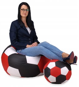 ÜLŐZSÁK XXXL FOCILABDA + LÁBTARTÓ 100X100X60CM FEHÉR-FEKETE-PIROS