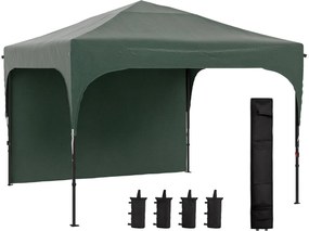 Outsunny Összecsukható Pavilon 3x3 méter Kert Napernyő Állítható Magassággal 1 Oldalfallal Vízálló 4 Homokzsákkal és Hordozótáskával Kerti Partikhoz Z