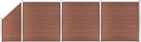 vidaXL 3 négyszögletes és 1 ferde barna WPC kerítéselem 619 x 186 cm