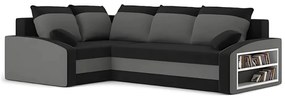 Grande sarokkanapé polcokkal , polc a jobb karfaban, baloldali, szövet anyag, bonell töltet, fekete - szürke