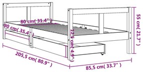 tömör fenyőfa gyerekágykeret 80 x 200 cm