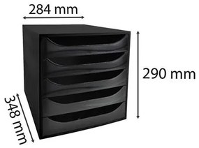 Irattároló, műanyag, 5 fiókos, EXACOMPTA Ecobox ExoBlack, fekete (EX229014D)
