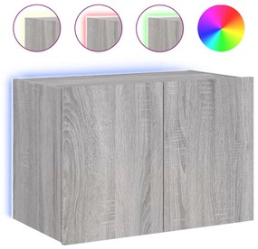 szürke sonoma színű fali TV-szekrény LED-ekkel 60x35x41 cm