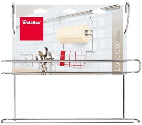Ezüstszínű függő krómozott acél konyharuha és papírtörlő tartó Lonardo – Metaltex