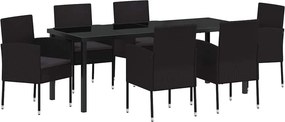 vidaXL Kert étkező szett párnával 7 pcs Fekete polirattan