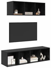 TV Szekrény Szett Falra szerelhető 2 pcs Musta tammi Faanyag