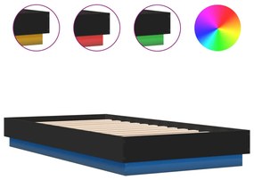 fekete ágykeret LED-világítással 75 x 190 cm