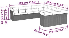 11 részes világosszürke polyrattan kerti ülőgarnitúra párnákkal