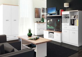 Szekrény tükörrel 2D1S/60, fehér/sonoma tölgy, TOPTY TYP 37