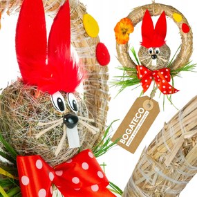 Húsvéti Koszorú Ajtódísz Nyuszi Szalma Lógó Dekoráció Piros