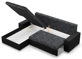 Toronto sarokkanapé, 2 ágyneműtartóval, fonott + műbőr, baloldali, szürke - fekete