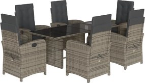 vidaXL 7 részes szürke polyrattan kerti étkezőgarnitúra párnával