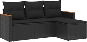 vidaXL 4 részes fekete polyrattan kerti ülőgarnitúra párnákkal