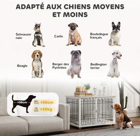 PawHut Kutya Ketrec, Kutya Fekhely Párnával, Állítható Lábakkal, Oldalsó Asztal, Masszív Acél Hálóból, Közepes Kutyák számára 20 kg-ig, 90 x 58 x 62.5