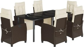 vidaXL 7-részes barna polyrattan kerti étkezőgarnitúra párnával